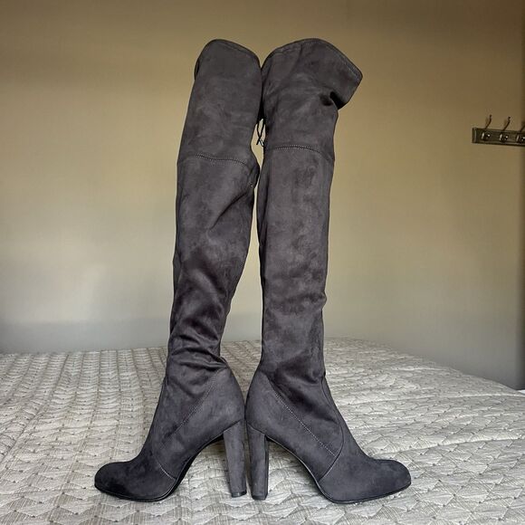 Sam Edelman Kent Microsuede Dark Gray Over the Knee Heeled Boots Women 6 Minimal - Picture 1 of 16